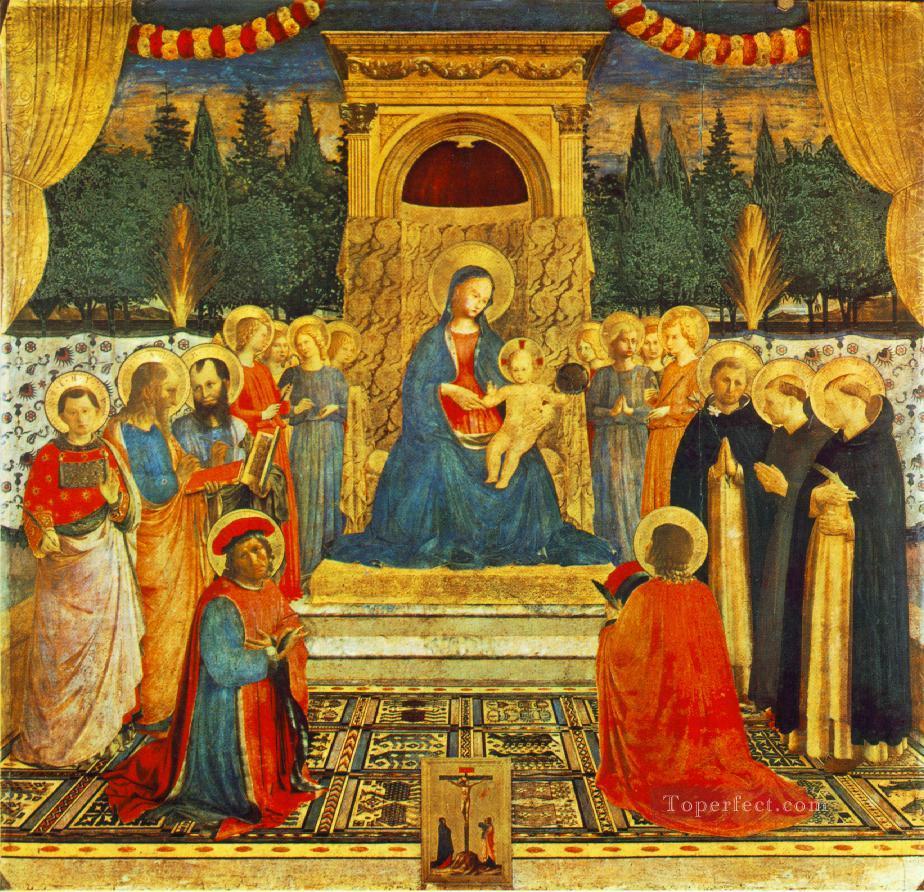 Vierge à l’Enfant Saints et Crucifixion religieuse Fra Angelico Religieuse Christianisme Peintures à l'huile
